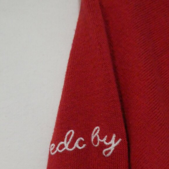 EDC By ESPRIT | medium | Elegant Red V-Neck Sweater | Stitched Logo On Sleeve - Picture 9 of 15